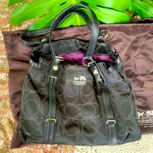 Coach Mia Signature Outline Black Carryall 15402 Shoulder Bag with Dust Bag